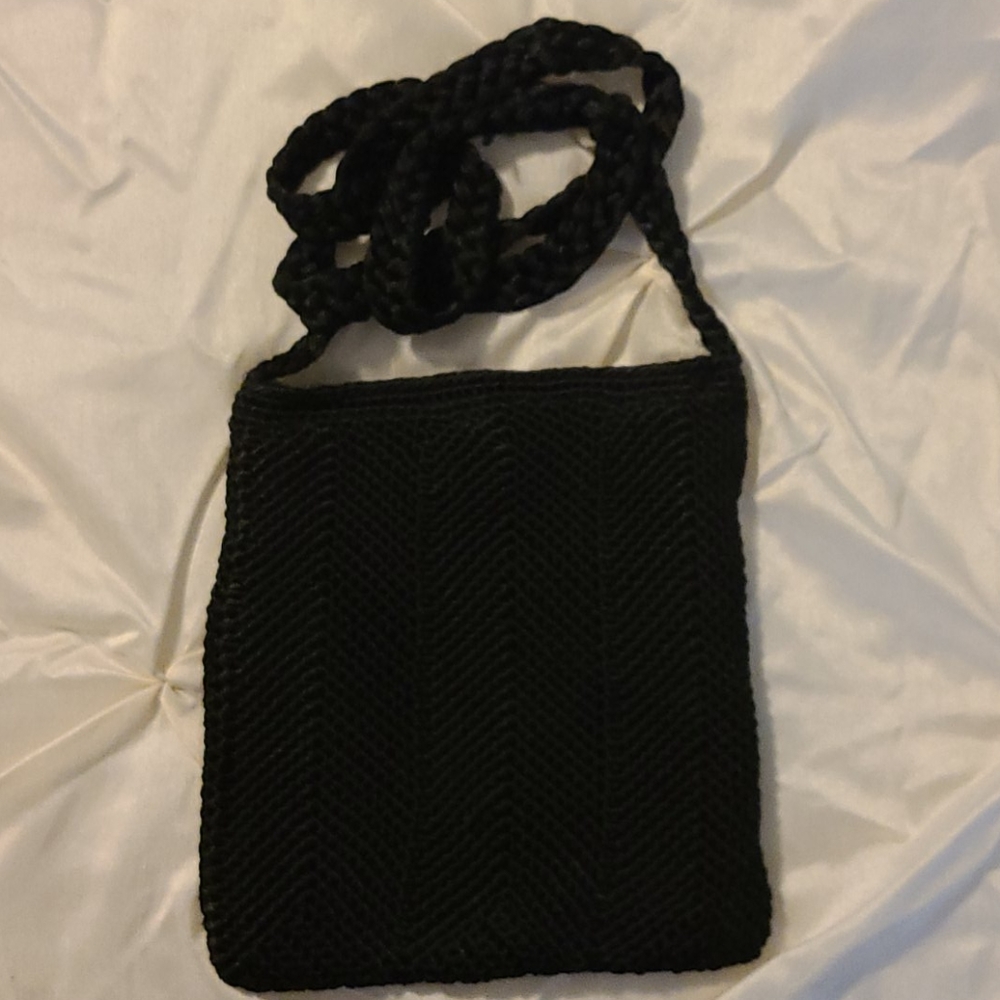 Black knit crossbody handbag